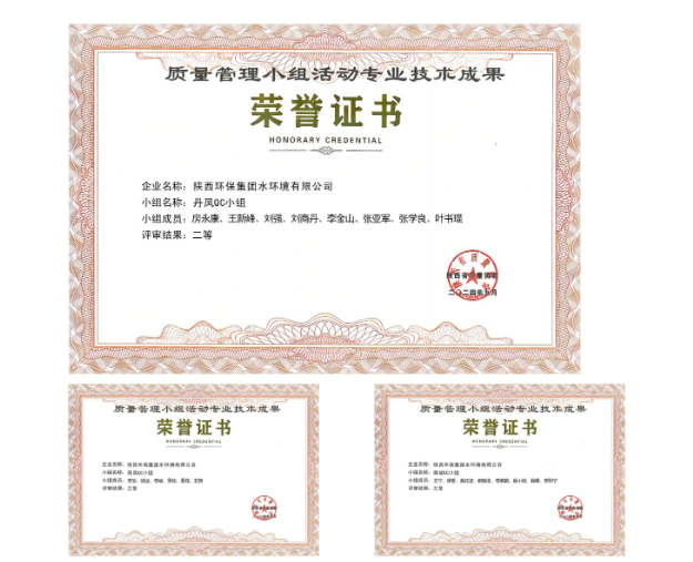 水环境公司3项QC幼组成就荣获陕西省优良质量治理幼组技术成就